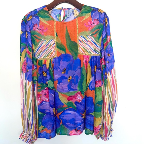 Bl^nk London Anthropologie Miranda Peasant Blouse S Balloon Sleeve Multicolor - Picture 5 of 9